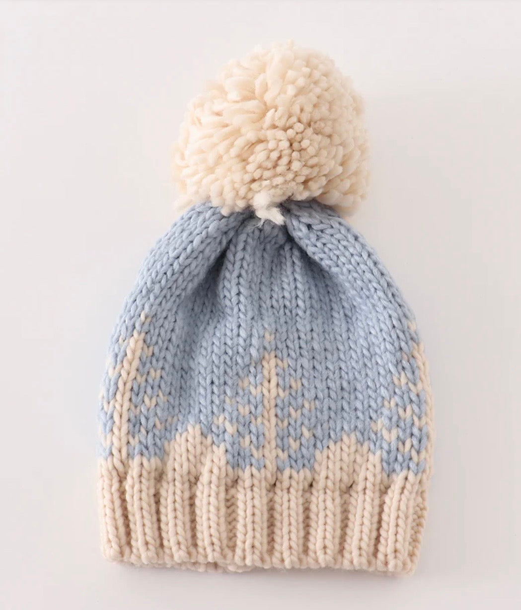 Blue Pompom Tree Beanie
