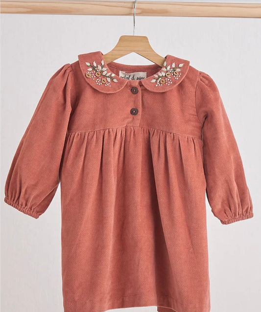 Rust Floral Embroidery Dress